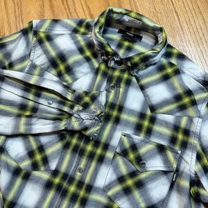 Diesel Pearl Snap Button Shirt Mens Small Western Plaid Metallic Thread Collar